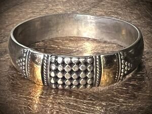 Novica Artisan Bali Two Tone 925 Silver Gold Granulated Band Ring Sz 8